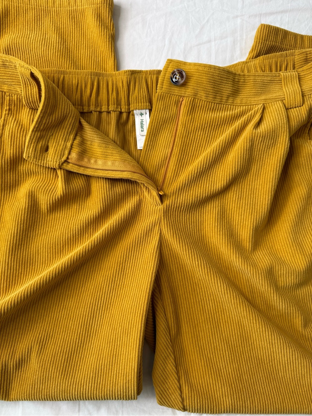 Halara Mustard Yellow Corduroy Wide Leg Pants XL Mid Rise Pleated Stretch Casual - Picture 7 of 12